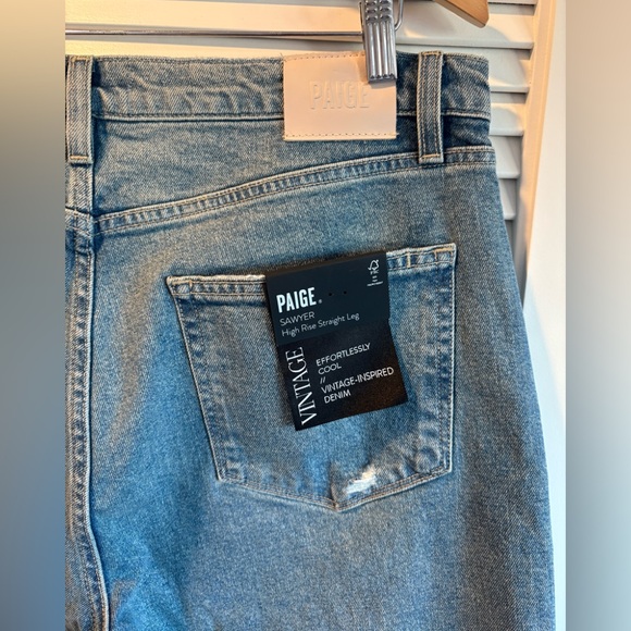 Paige Sawyer Straight Leg Covered Button Fly Jeans in Storybook 32 - Picture 12 of 16